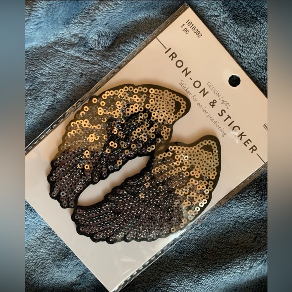 New Design Loft Silver Sequin Angel Wings Permanent IRON-ON or Temporary Sticker